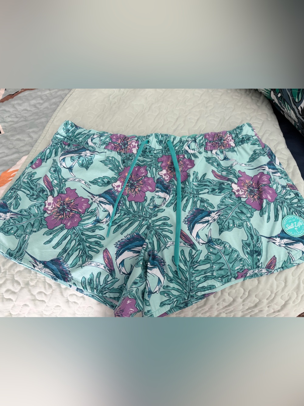 Salt Life Mint Green Floral Swim Shorts with Purple Accents